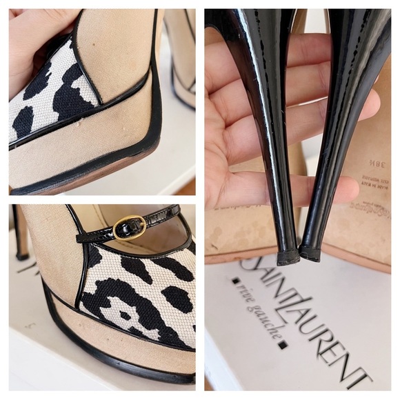 YSL • Tribute 105 Pump canvas leopard Mary Jane heels patent leather platform - Picture 15 of 16